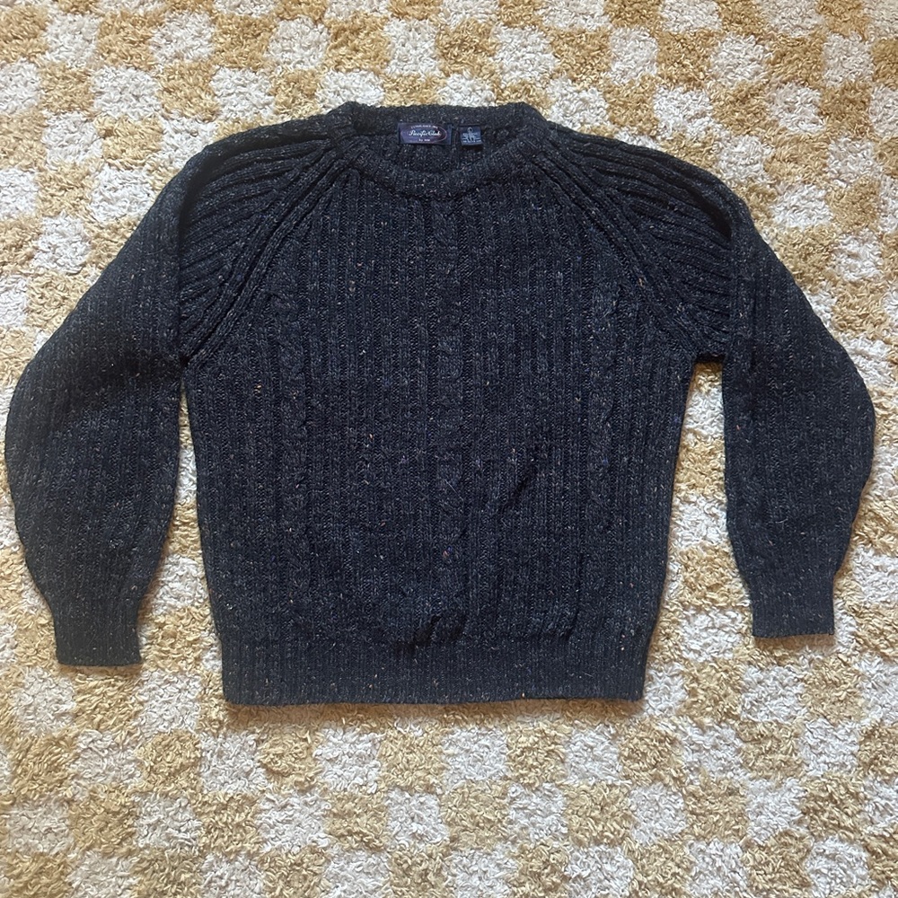 Black Flecked Cable Knit Fisherman’s Sweater